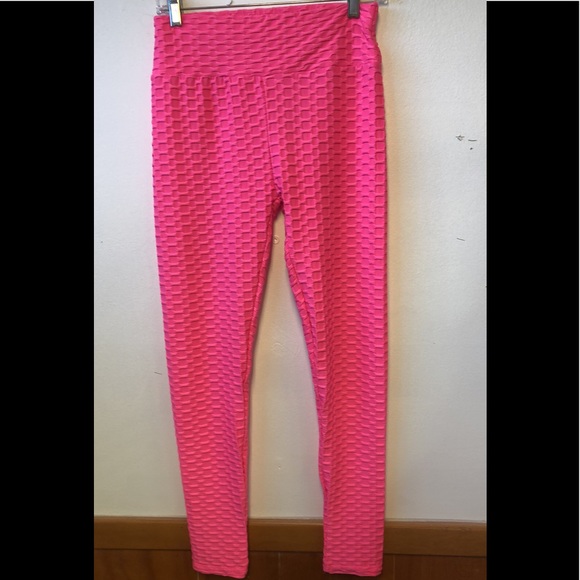 Hot pinks new mix brand honeycomb style stretch leggings size small/medium - Picture 1 of 5